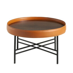 Round coffee table in walnut and black steel