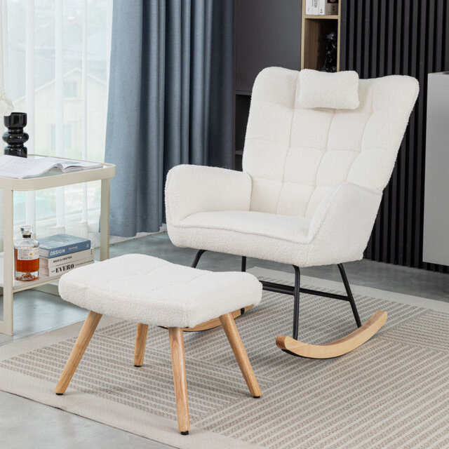 Luxury Modern Rocking Chair Single Recliner Soft Cushioned Design Dark Finish Relaxing Lounger for Living Room Bedroom Indoor Use