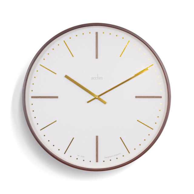 Acctim Wall Clock Quartz Bent Wood Case Raised Wooden & Foil Embossed Batons Walnut 53cm