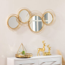 Silver Circular Wall Mirror Set of 4, Layered Ring Metal Frame Decorative Mirror, Modern Wall Sculpture for Living Room/Bedroom/Entryway, 107cm W x 56