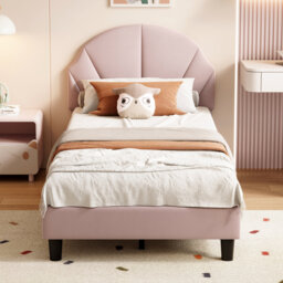 3Ft Single Bed Frame Kids Bed, Soft Velvet Upholstered Bed With Adjustable Height Headboard, Platform Bed Frame With Solid Wood Slats, Easy Assembly,