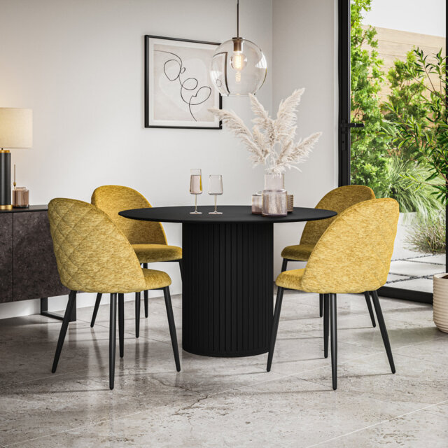 Arlo Black Table Top W Black Legs + Raye Velvet Dining Chair Black Set Of 6