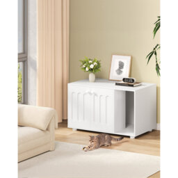 Cat Litter Box Enclosure, Hidden Litter Box Cabinet Furniture with Legs, Wooden Cat Litter Cupboard with 2 Door and Independent Partition, Modern Styl