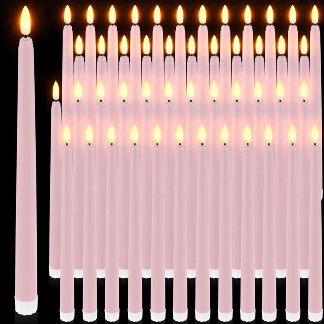 "48-Pack Flameless Taper Candles - 11"" Black Plastic, Realistic Yellow Flickering, Long-Lasting Battery-Operated, for Halloween/Christmas Window Decor"