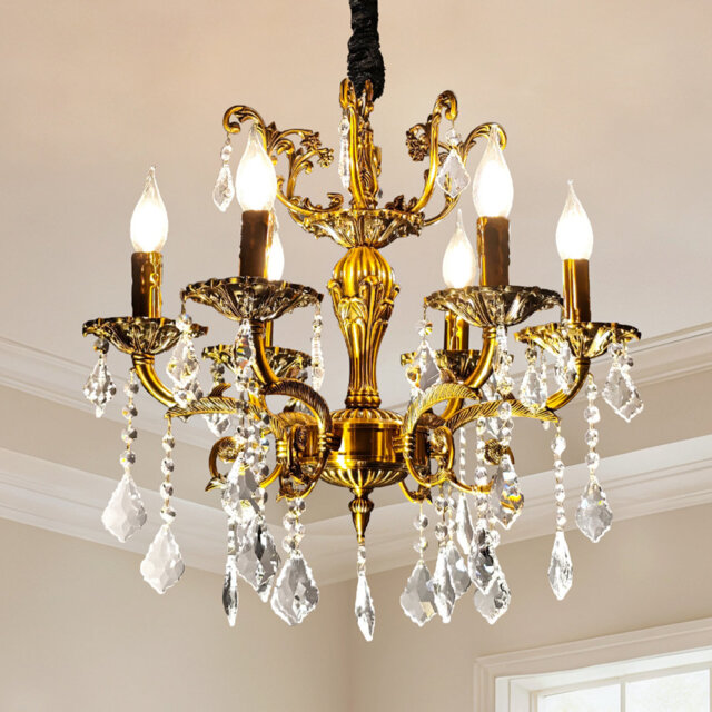 6-light Antique Bronze Crystal Chandelier Candle Pendant Light Fixture With K9 Crystals For Dining Room & Kitchen Island