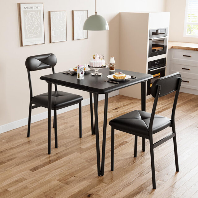 3 Piece Dining Table Set for 2, Square Kitchen Table with 2 Upholstered PU Padded Chairs â Small Dining Room Table Set for Apartment and Small Place