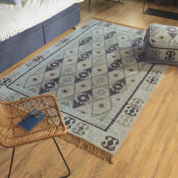 Vintage Handwoven Wool Turquoise Rug