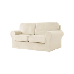 Sofa Cover with Separate Seat Cushions and Backrests Stretch Velvet Sofa Slipcover (Beige,104x178cm)5 PC