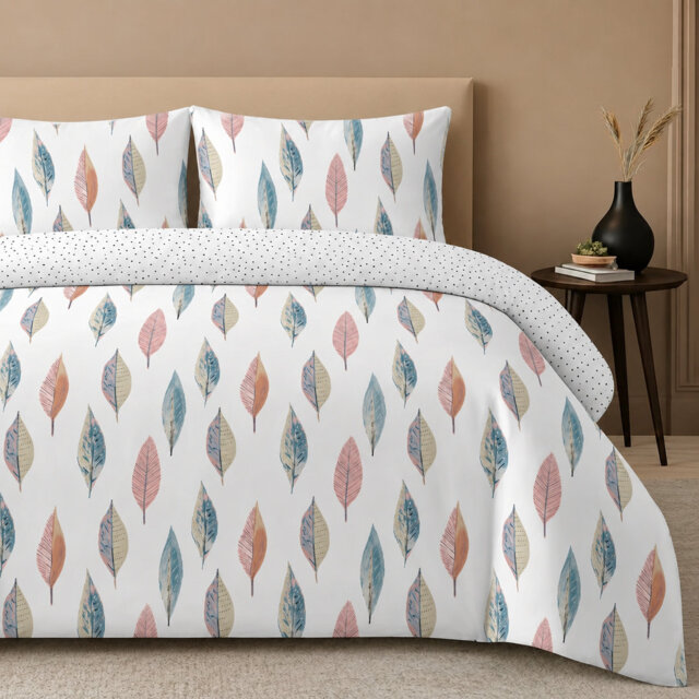 Loire Scandi Leaf Reversible Duvet Cover Set with Pillowcases Quilt Cover Soft and Breathable