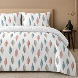 Loire Scandi Leaf Reversible Duvet Cover Set with Pillowcases Quilt Cover Soft and Breathable