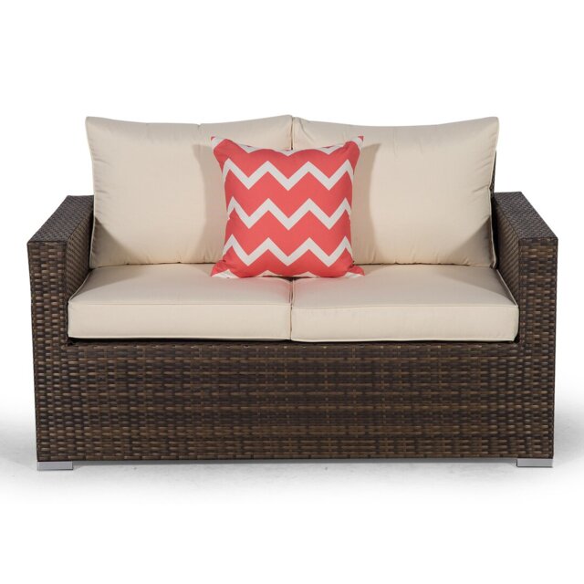 Giardino Brown Rattan 2 Seater Sofa Loveseat Outdoor Patio Garden Furniture With Cover
