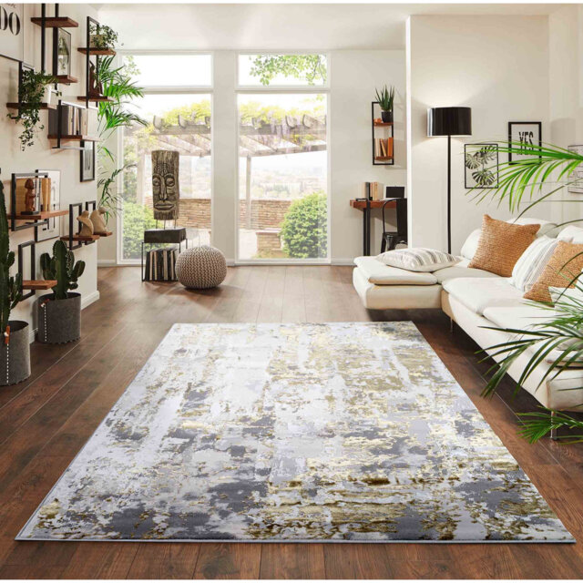 Abbey-Leigh Abstract Power Loom Gold Area Rug