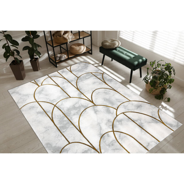 Exclusive glamor rug, Stivoll, Art Deco, marble cream / gold