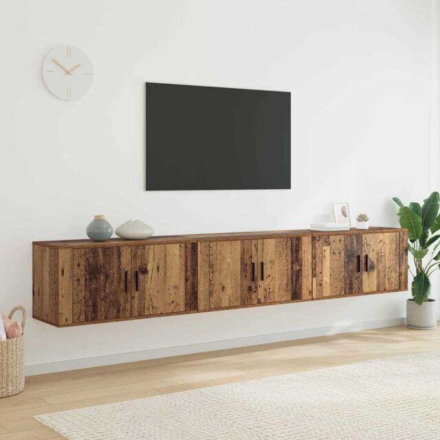 Wall-Mounted TV Cabinet Set 3 Pcs Black Oak 80 X 34.5 X 40 Cm