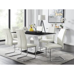 Scottsmoor Modern High Gloss & Glass Dining Table with 6 Luxury Faux Leather Chairs