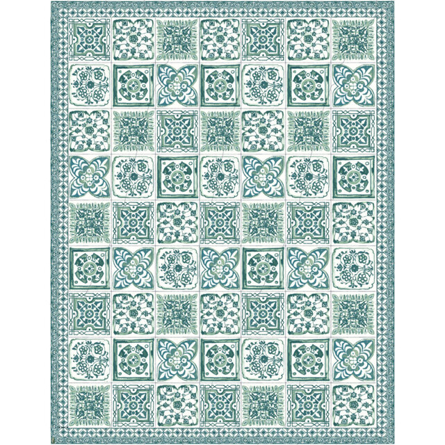 Damon Turquoise/White Indoor/Outdoor Rug