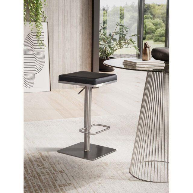 Black faux leather bar stool in stainless steel