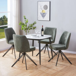 Aspen Gloss White Sintered Stone Square Table with 4 Swivel Upholstered Fabric Chairs - Modern Dining Set