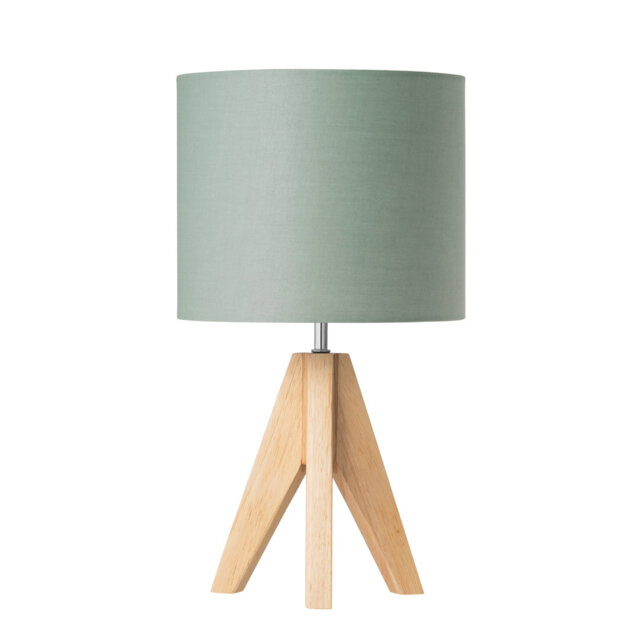 36Cm Wood Tripod Table Lamp With Linen Shade (Bulb Included)