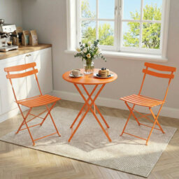 Heavy-Duty Metal 3-Piece Foldable Bistro Set, No Assembly Required Outdoor Furniture for Balcony, Yard and Garden Decoration