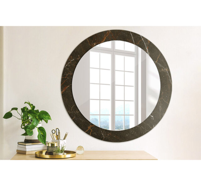 Huldar Round Glass Framed Wall Mounted Accent Mirror in Black