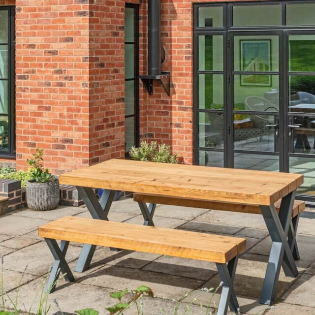 Chunky Rustic Outdoor Garden Table without Parasol Hole and Aluminium Legs