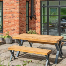 Chunky Rustic Outdoor Garden Table without Parasol Hole and Aluminium Legs