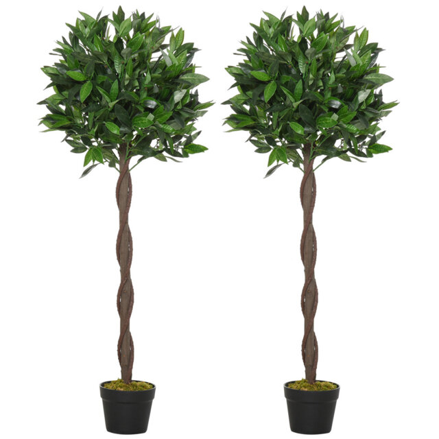 Artificial Bay Laurel Topiary Trees W/ Pot Fake, Set Of 2