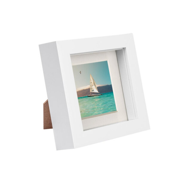 "Nicola Spring - 4"" x 4"" White 3D Box Photo Frame - 2"" x 2"" Mount"