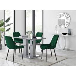 Edzard Double Pedestal High Gloss Dining Table Set with 4 Luxury Velvet Dining Chairs