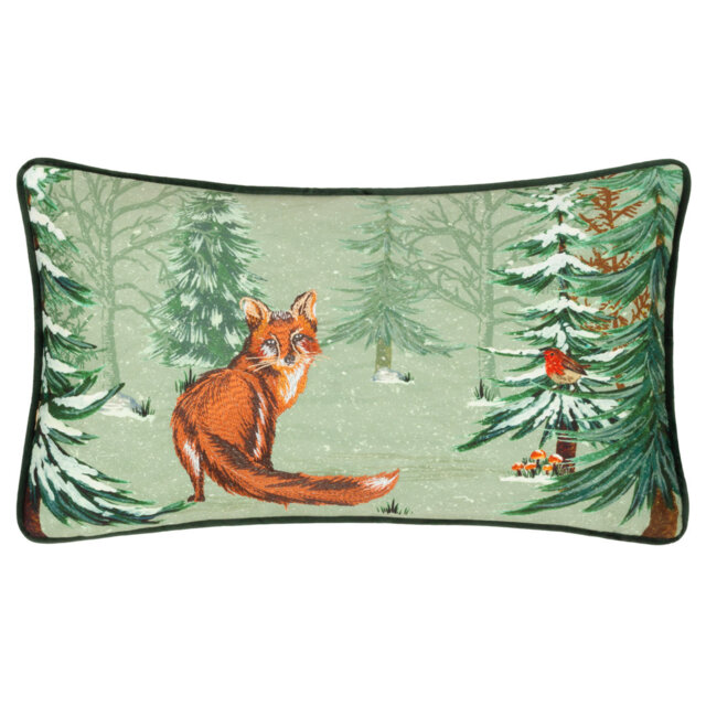 Lodge Wood Fox Cushion Cover Abstract Green Rectangular Cushion Cover