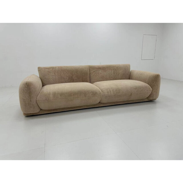 Beige 3 Seater Sofa Faux Fur Retro Design
