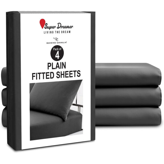Pack of 4 Plain Dyed Fitted Sheets Microfiber - Soft and Breathable Microfiber Bedding for Ultimate Comfort & Easy Care