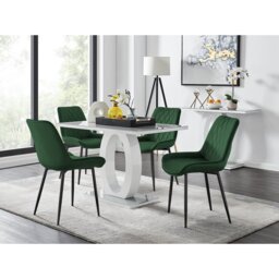 Scottsmoor Modern High Gloss & Glass Dining Set - 4 Luxury Velvet Mid-Century Upholstered Chairs