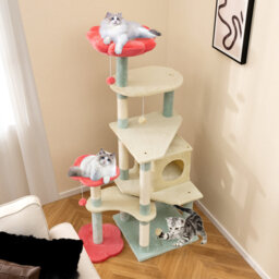 155cm Tall Cat Tree Multi-Level Aesthetic Floral Kitten Tower-Red