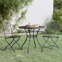 Dakota Fields 3 Piece Garden Dining Set Expanded Metal Mesh Anthracite