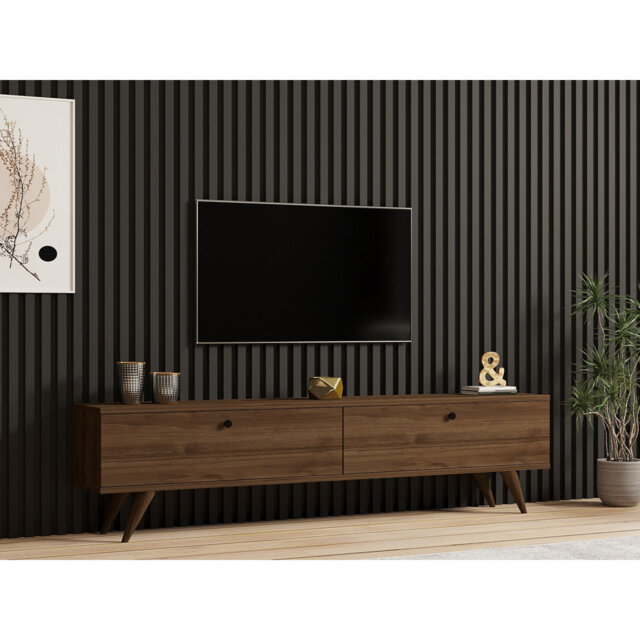 Modern TV Stand with Numerous Shelves, 100% Melamine Coated Particle Board, Additional Storage, Plastic Legs