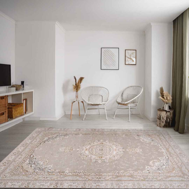 Sapphire Heritage Roundel Taupe Floral Abstract Modern Turkish Area Rug