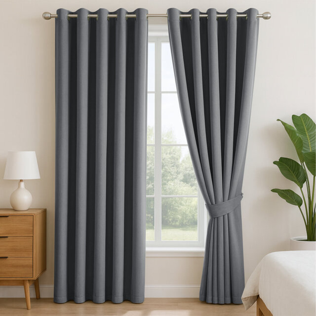 Linen Blend Blackout Curtain Panels – Thermal Insulated Eyelet Grommet Room Darkening Window Drapes for Bedroom & Living Room (Set of 2)