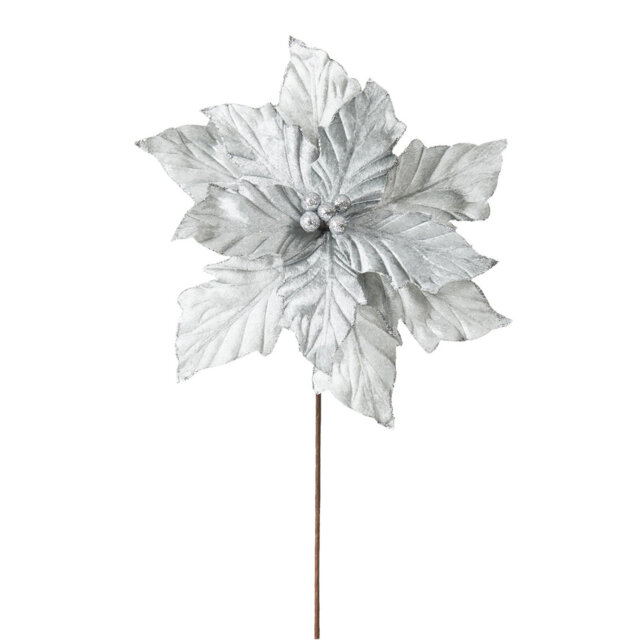 Silver Artificial Poinsettia Flower â 28 cm Christmas Decoration