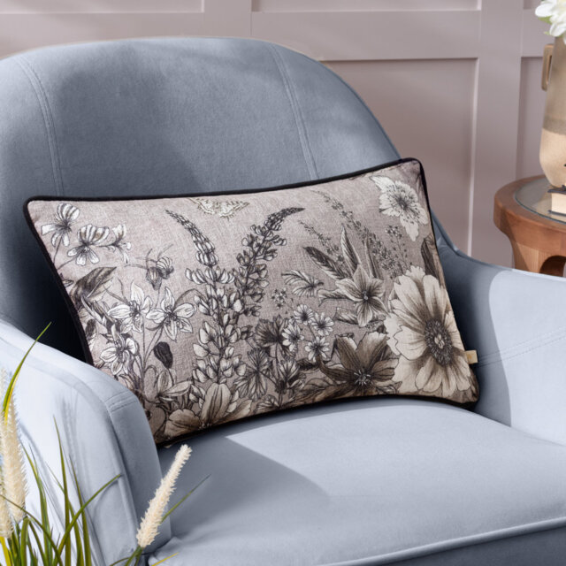 Harlington Gardenia Floral Rectangular Lumbar Cushion