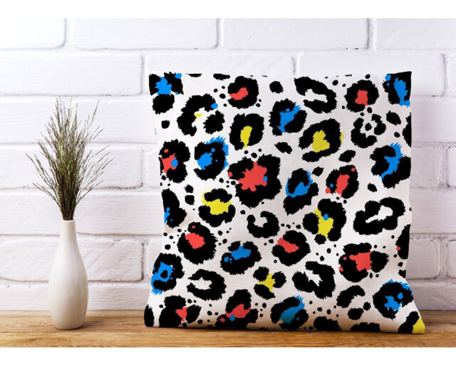 DeBarros Coloured Leopard Print Animal Print Scatter Cushion with Filling