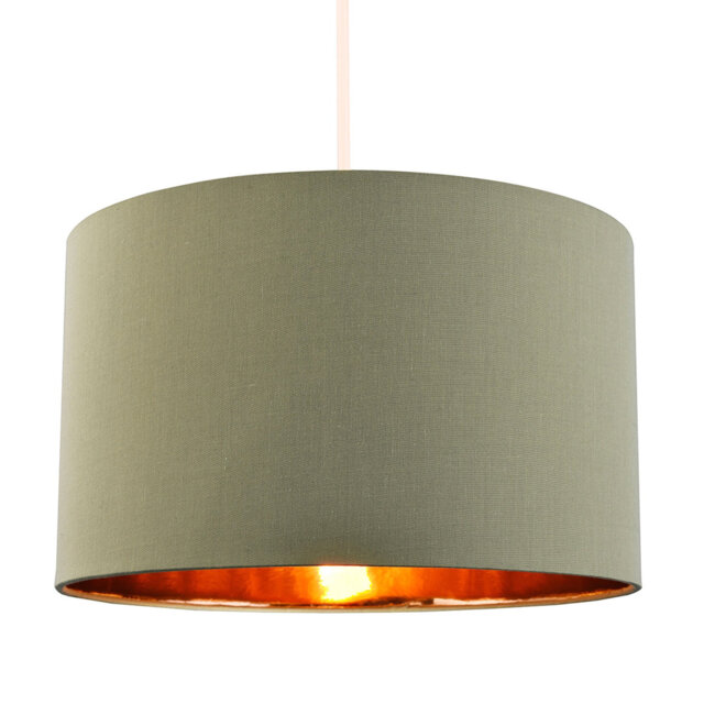 Olive Green Cotton Floor/Pendant Lampshade With Shiny Copper Inner By