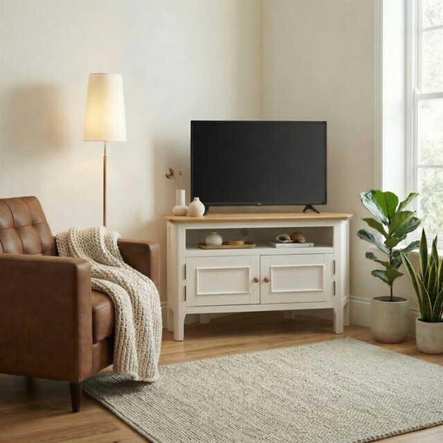 Bodkin Wooden Rustic Corner TV Media Unit Cabinet Stand - Traditional Farmhouse Style