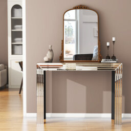 Aubri 59x80CM Wall Mirror & 120cm Glass Console Table Set