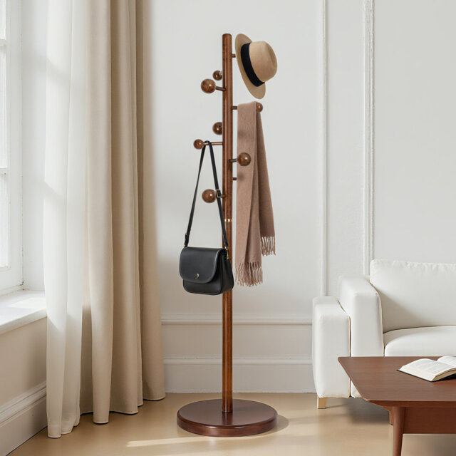 Solid Rubberwood Coat Rack Freestanding - Heavy Duty Coat Tree Stand, 80KG Capacity