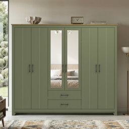 Limestone Alezae 6 Door 2 Drawer Wardrobe with Mirror