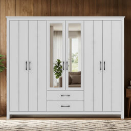 Limestone Alezae 6 Door 2 Drawer Wardrobe with Mirror