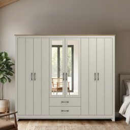 Limestone 6 Door 2 Drawer Wardrobe with Mirror