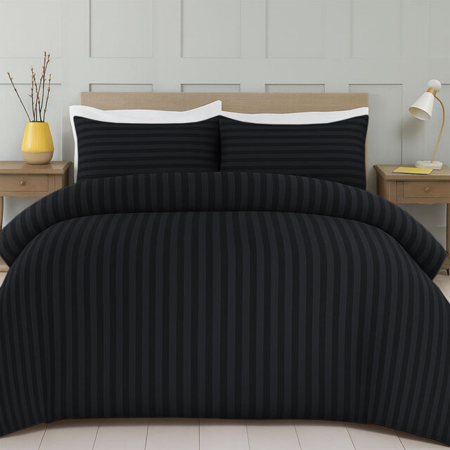 Striped Microfiber Duvet Cover Set, 4-Piece With Fitted Sheet & Pillowcases